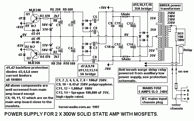Schematic 2 x 300w
        SS amp power supply.